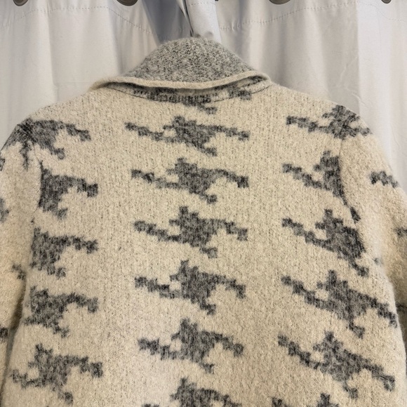 Houndstooth Fringe Coatigan Open Front Textured Knit Sweater Jacket M/L - Picture 6 of 10